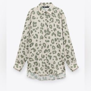 Zara Oversize Animal Print Button Town Satin Top